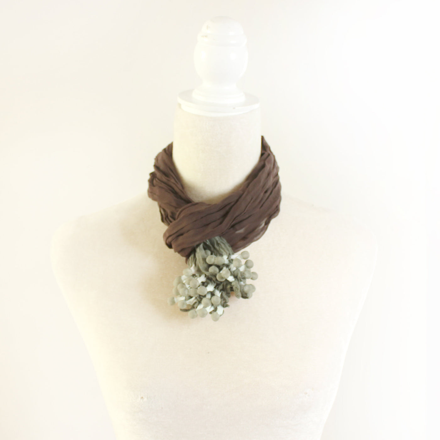 Shibori Small scarf - Cacao & Sage | Photo by Yuh Okano
