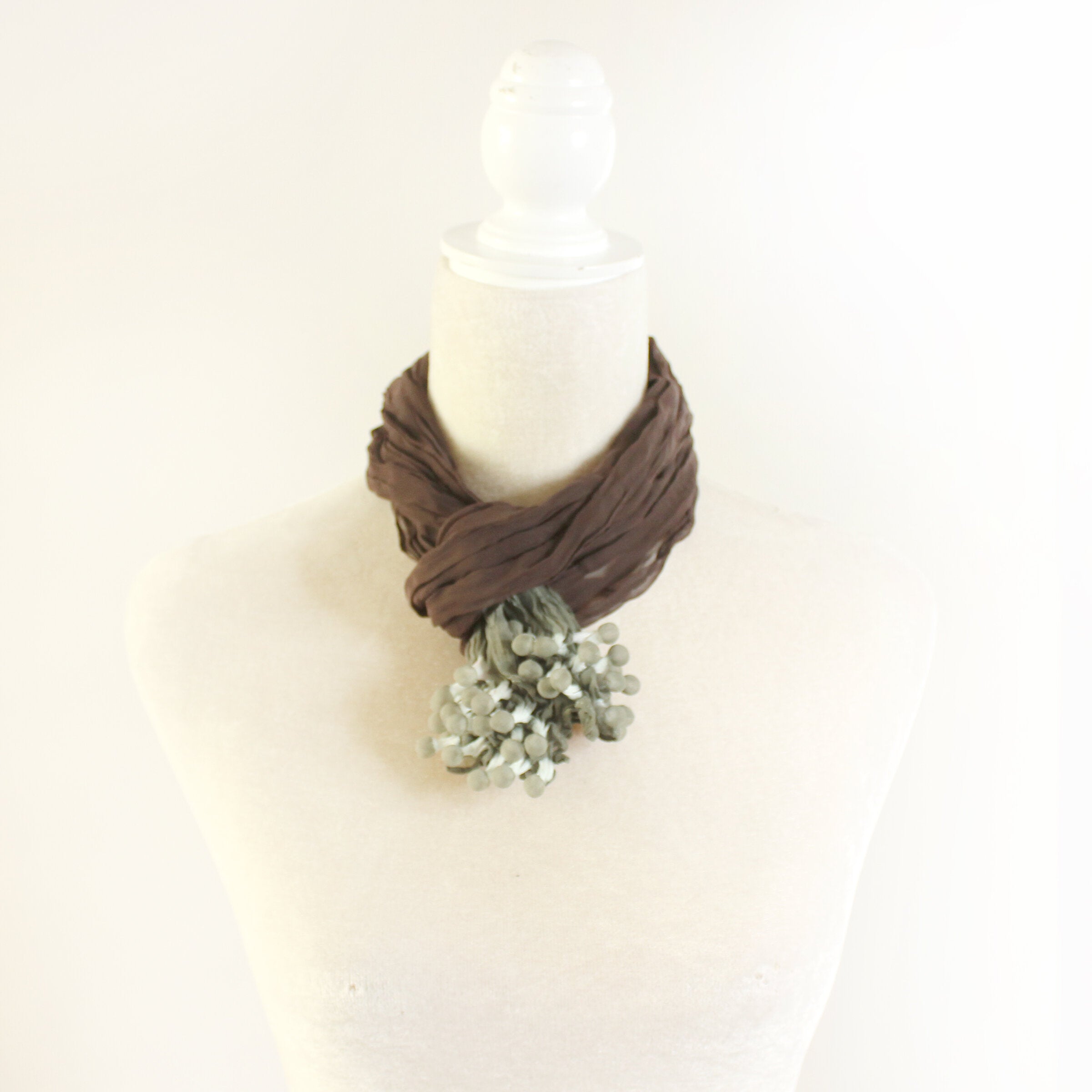 Shibori Small scarf - Cacao & Sage | Photo by Yuh Okano