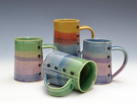 clockwise from left: green/purple/glue, gold/red/blue, blue/purple/blue, green/dark blue/light blue
