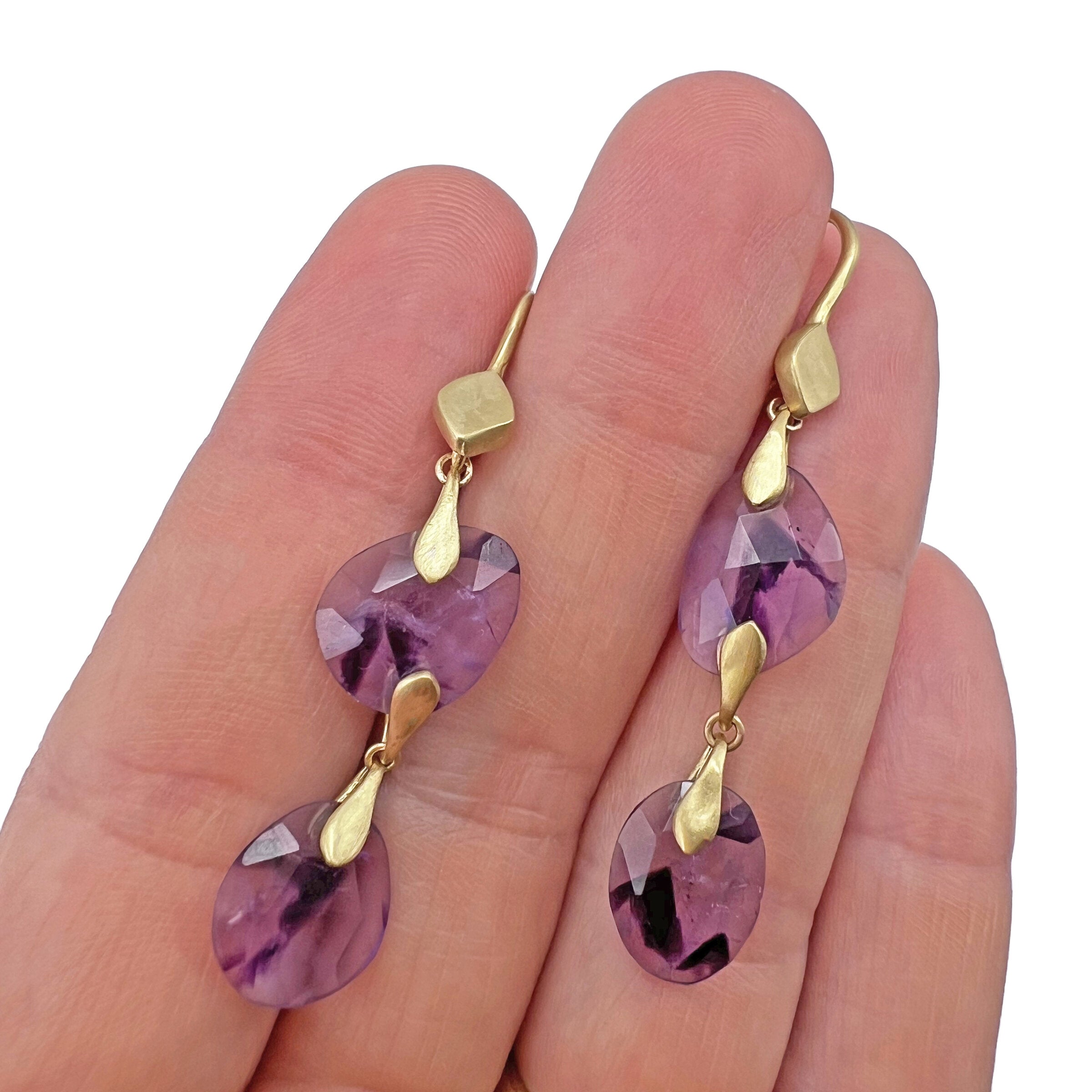 Double Drop Rosecut Amethyst Earrings