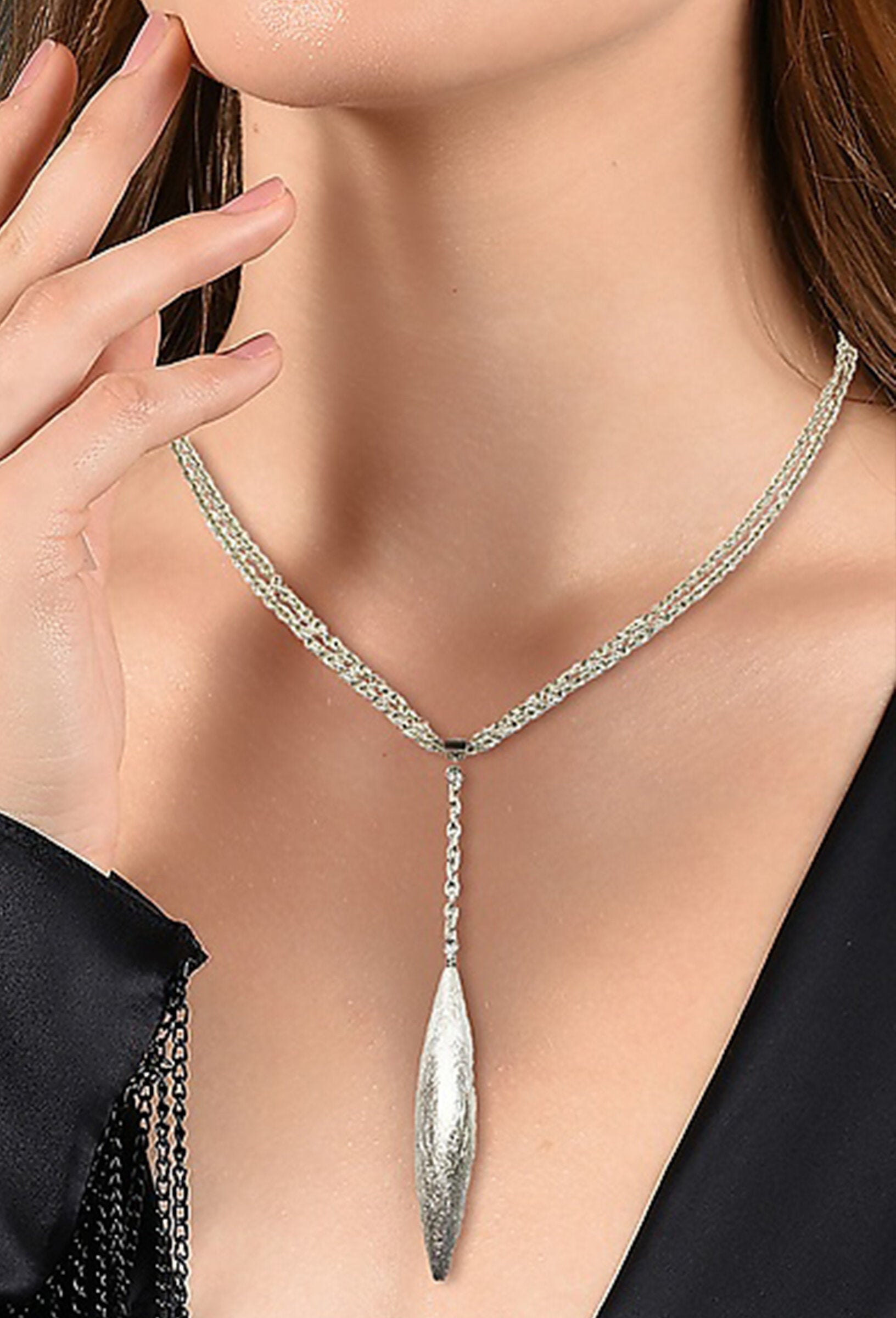 Convertible Long Silver Drop Necklace