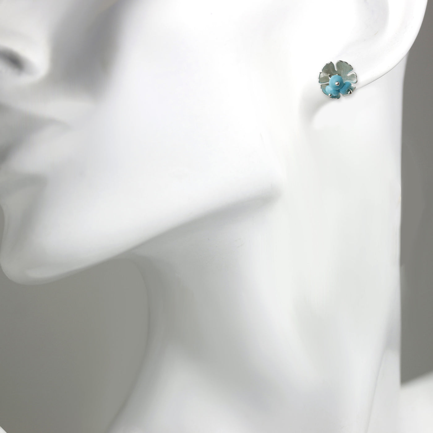 Silver Daisy Post Earrings with Turquoise Clusters