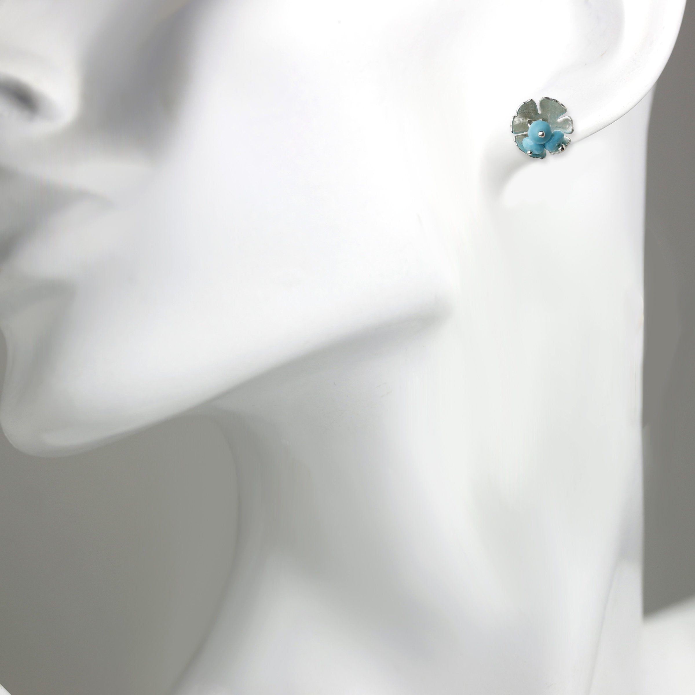Silver Daisy Post Earrings with Turquoise Clusters