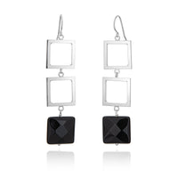 Silver Square & Black Onyx Earrings