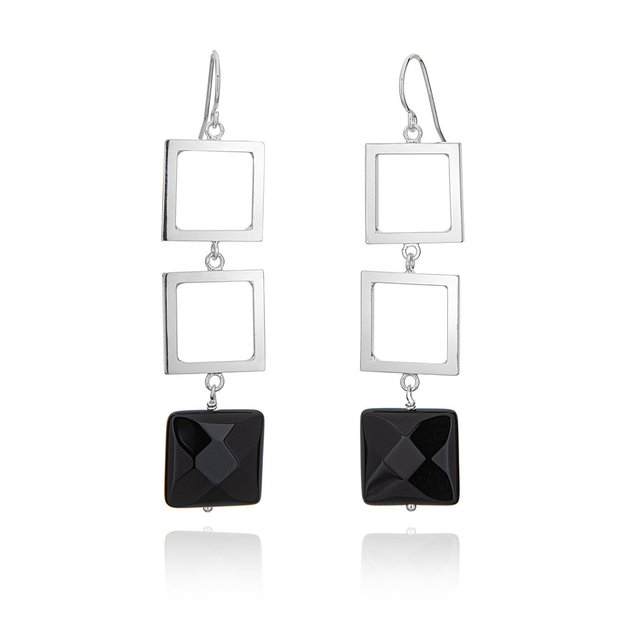 Silver Square & Black Onyx Earrings