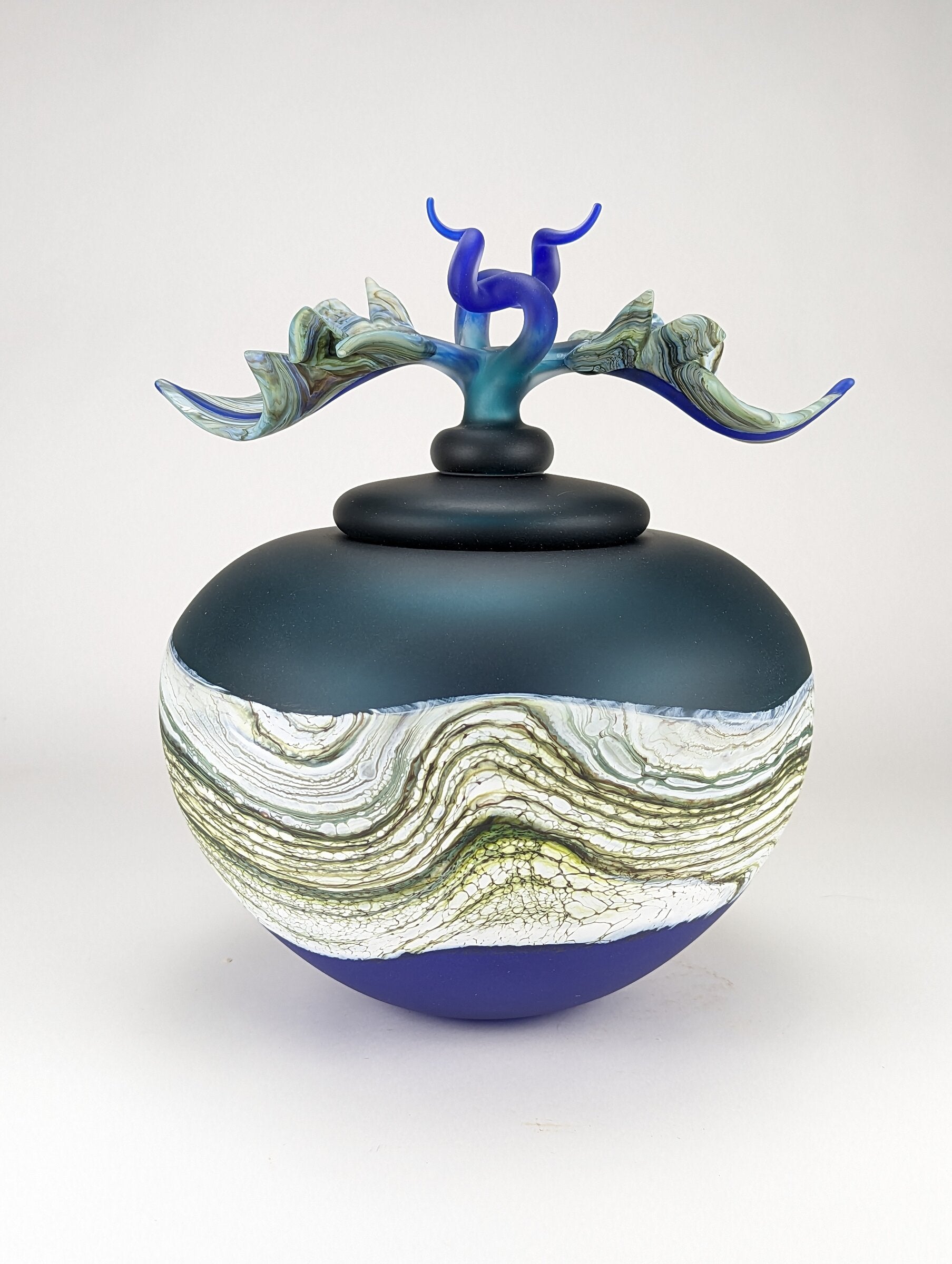 Satin Agate Covered Sphere with Avian Finial