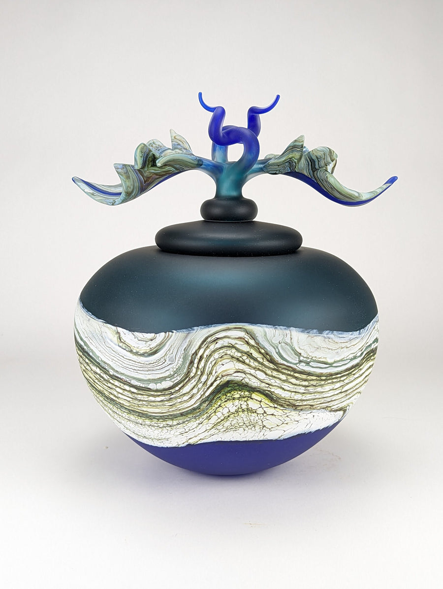 Satin Agate Covered Sphere with Avian Finial