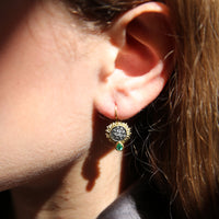Small Pave Sunflower with Emeralds Earrings