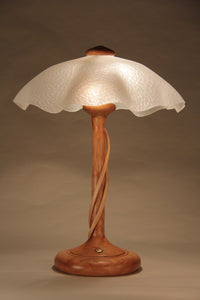 Cherry Table Lamp with Maple tendrils , Water Glass Shade 