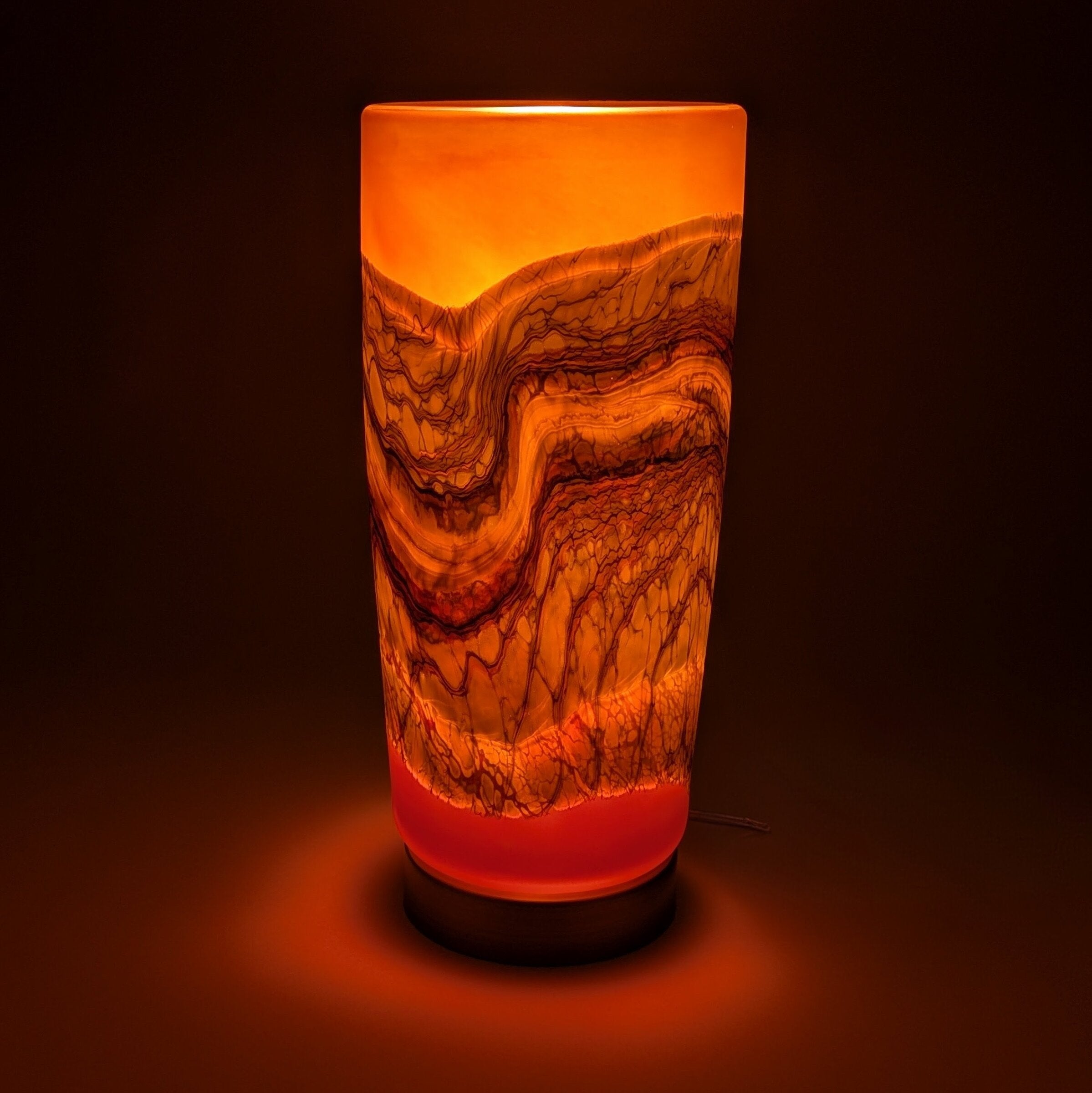 Satin Strata Pillar Lamp in Tangerine and Ruby