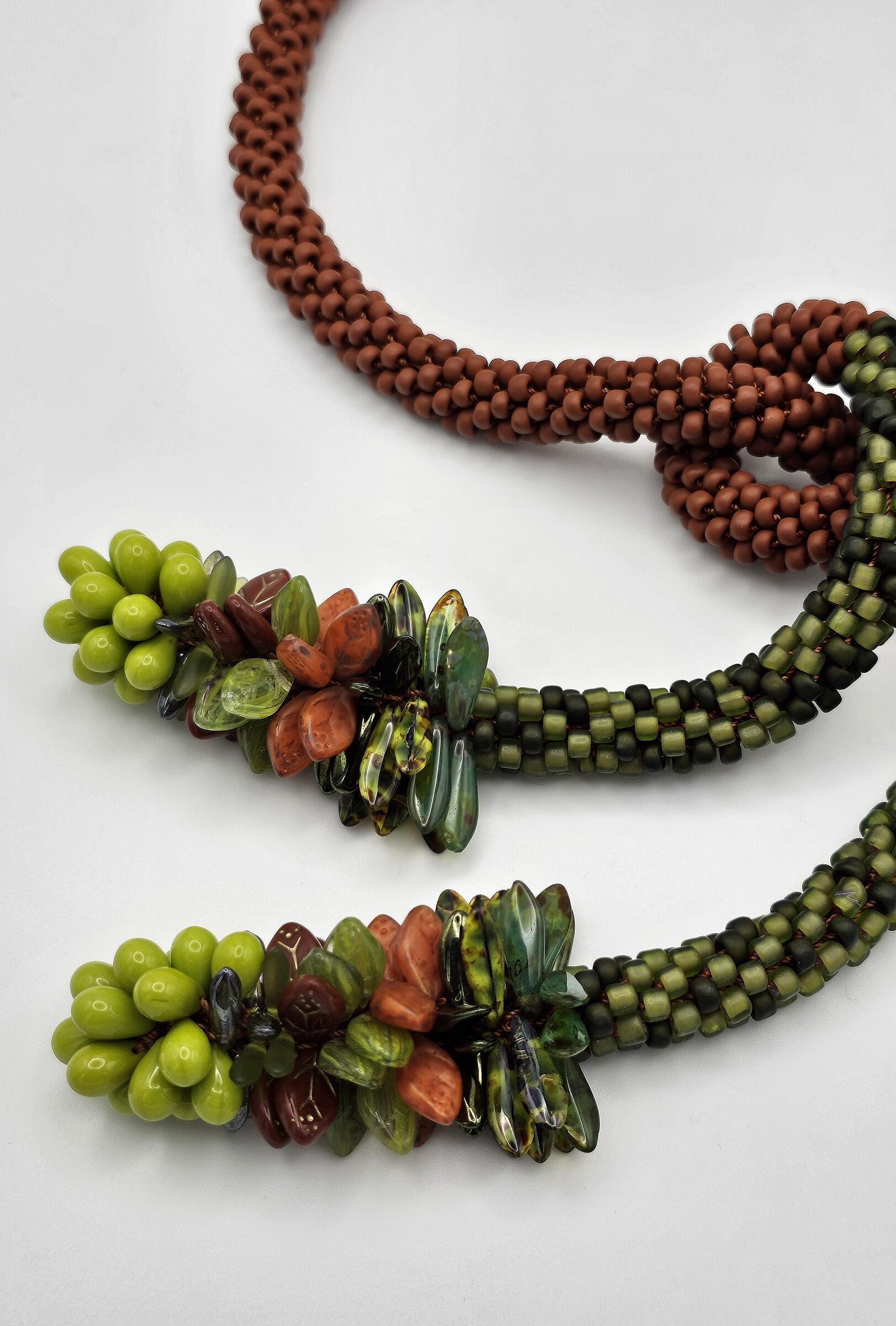 Brick & Green Cluster Necklace