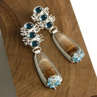 Sprouting Blue Topaz & Petrified Oak Earrings