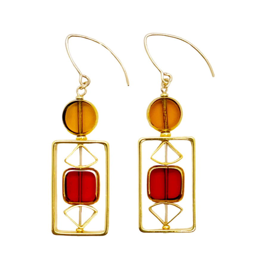 Translucent Yellow & Red Art Deco Earrings