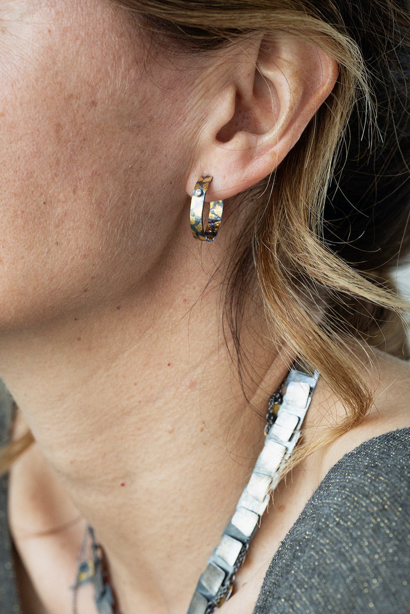 Speckled Hoop Earrings with Diamonds