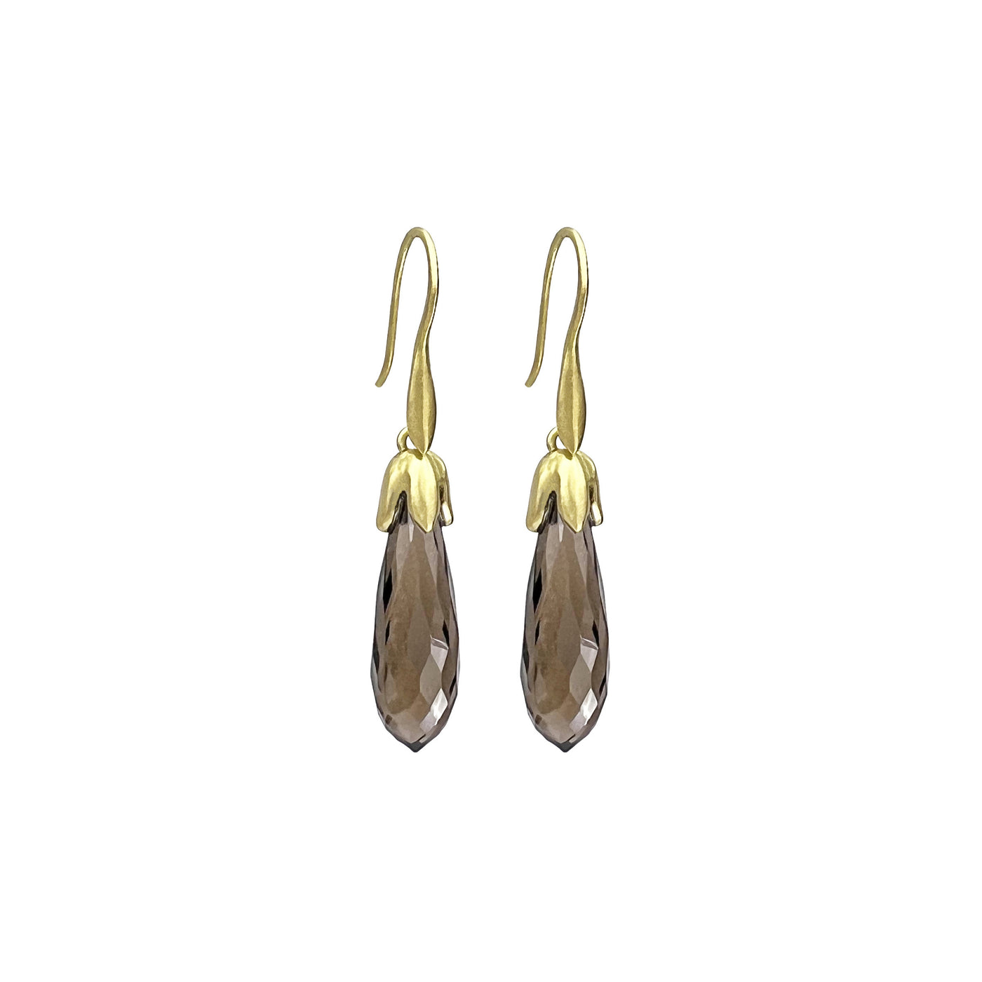 Smoky Quartz Faceted Briolette Bud Earrings