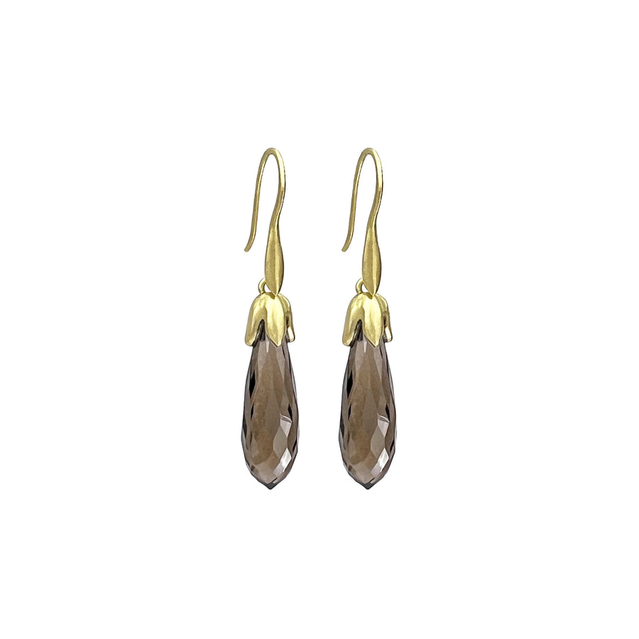 Smoky Quartz Faceted Briolette Bud Earrings