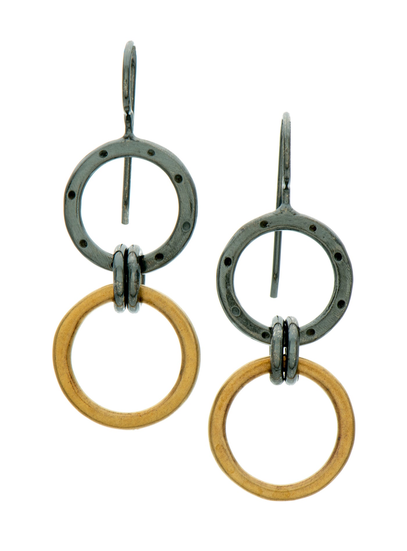 Black and Gold Two-Ring Earrings