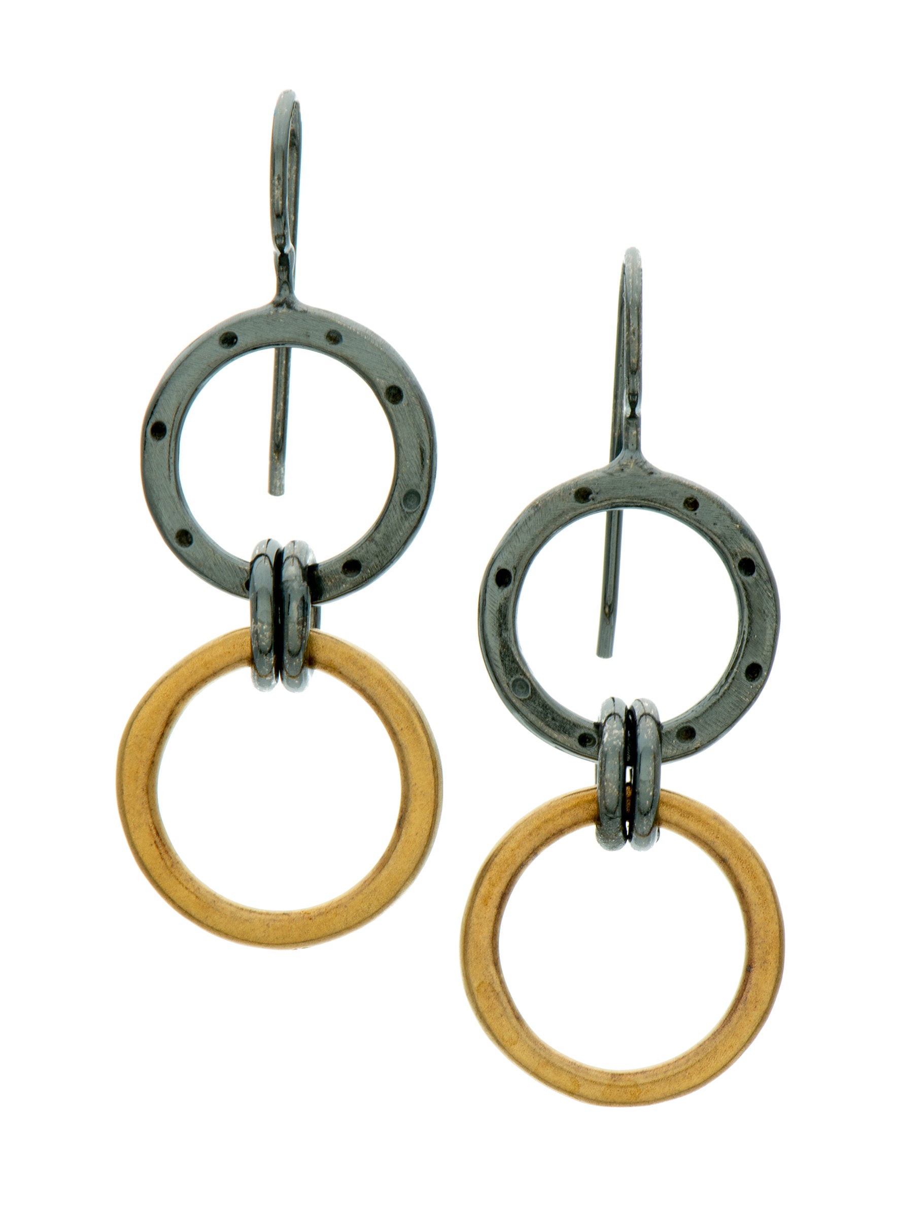 Black and Gold Two-Ring Earrings