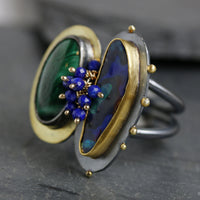 Boulder Opal and Malachite Ring