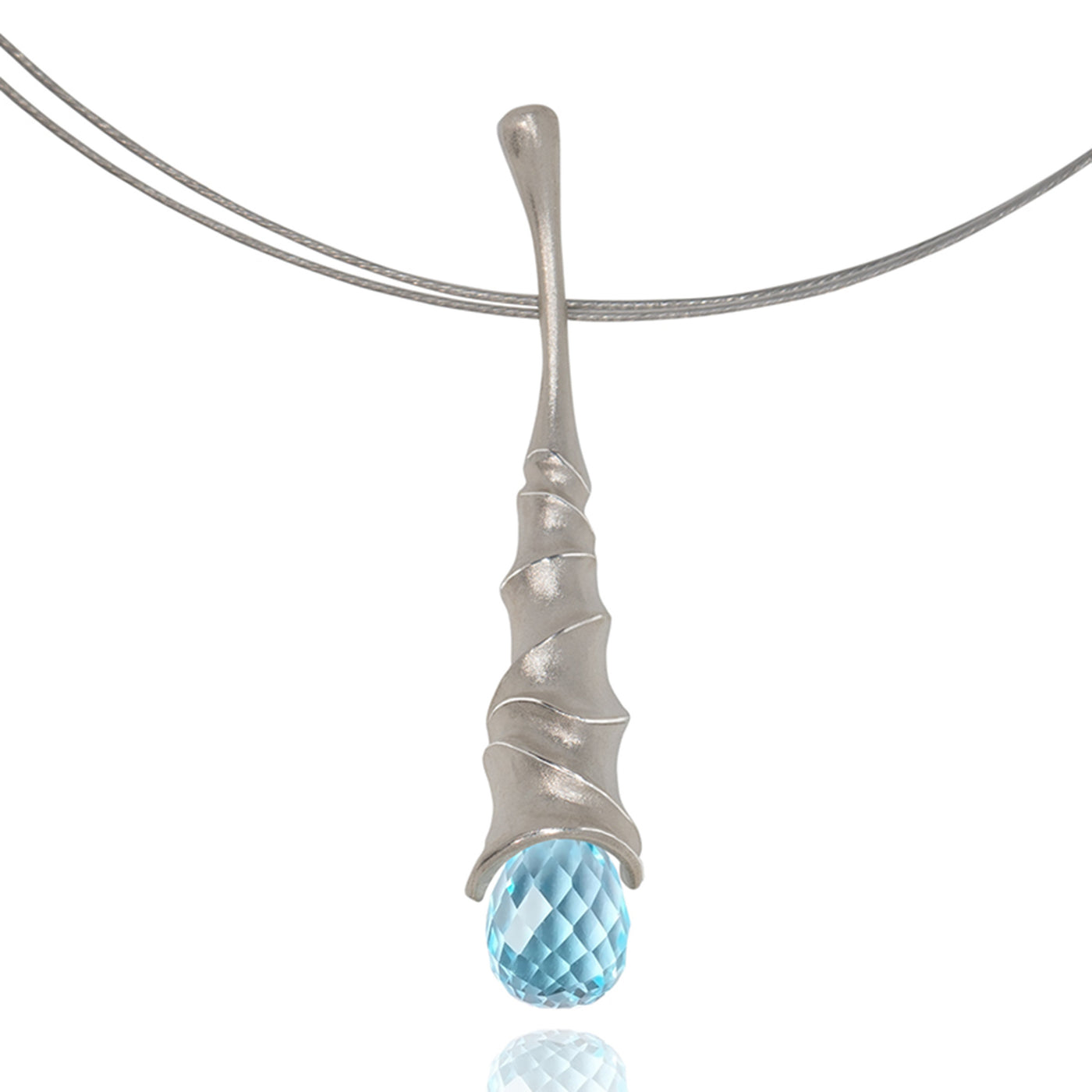 Sandblasted Silver with Blue Topaz