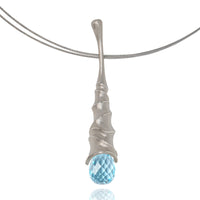 Sandblasted Silver with Blue Topaz