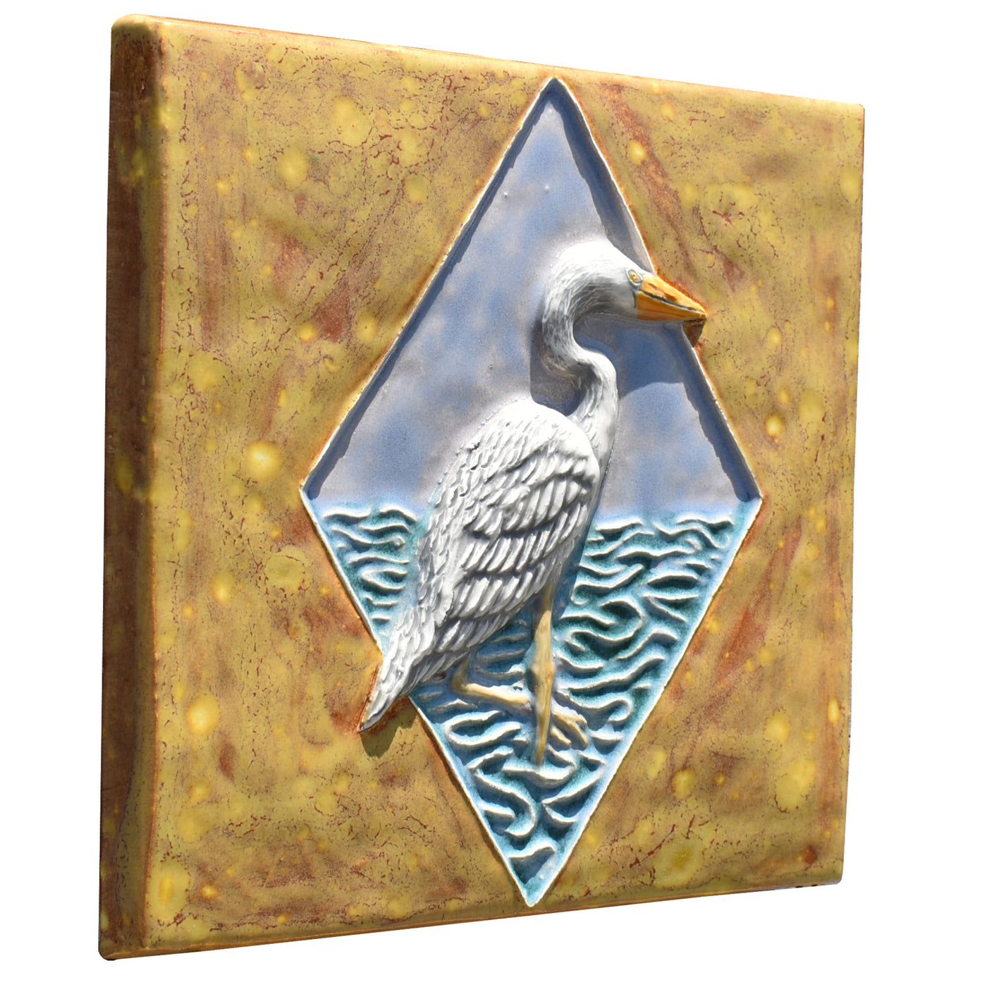 Egret Sculptural Tile in Wheat, Oyster and Teal