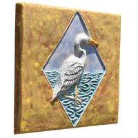 Egret Sculptural Tile in Wheat, Oyster and Teal
