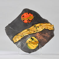 Square Platter with Two Circles, Gold and Orange