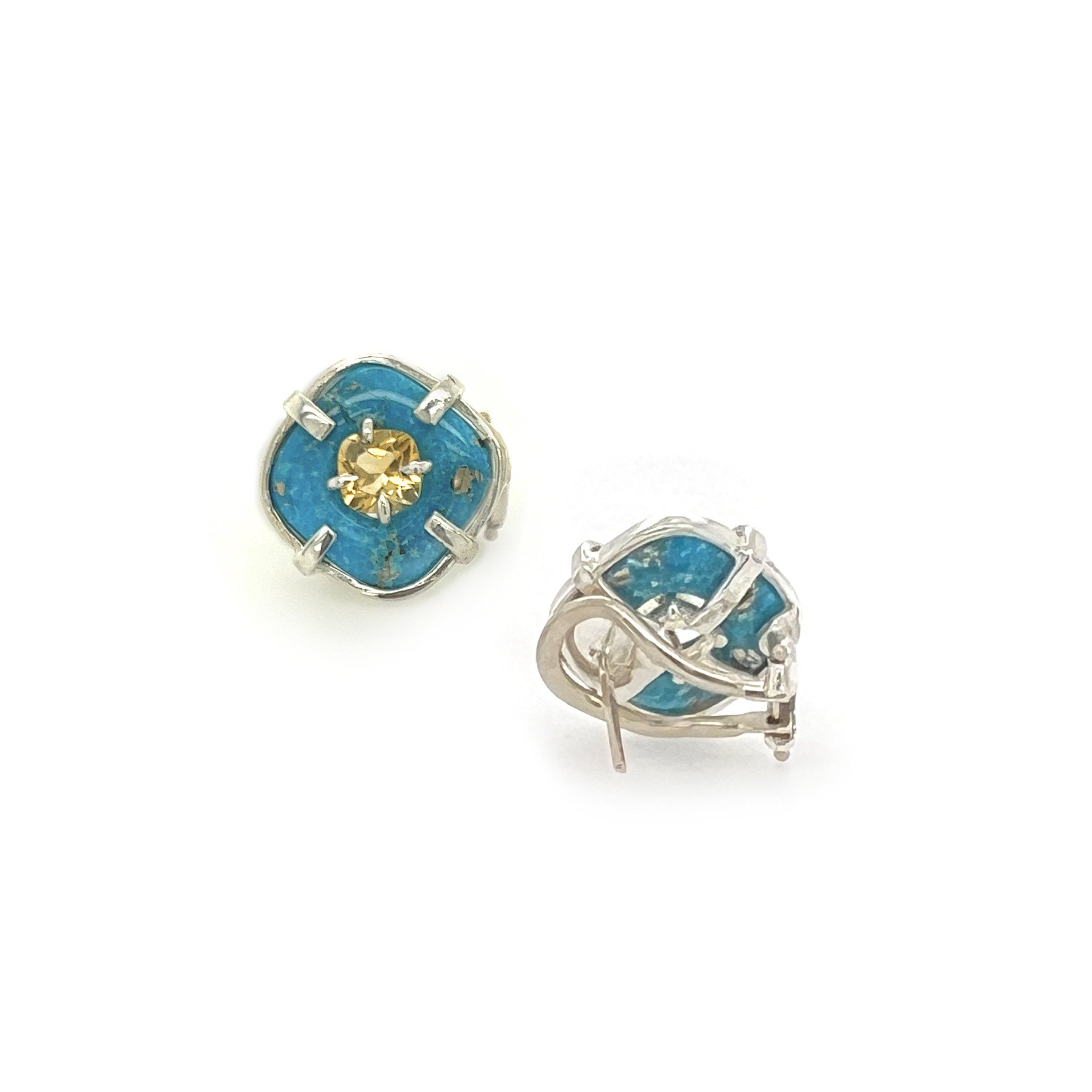 Turquoise & Citrine Button Earrings