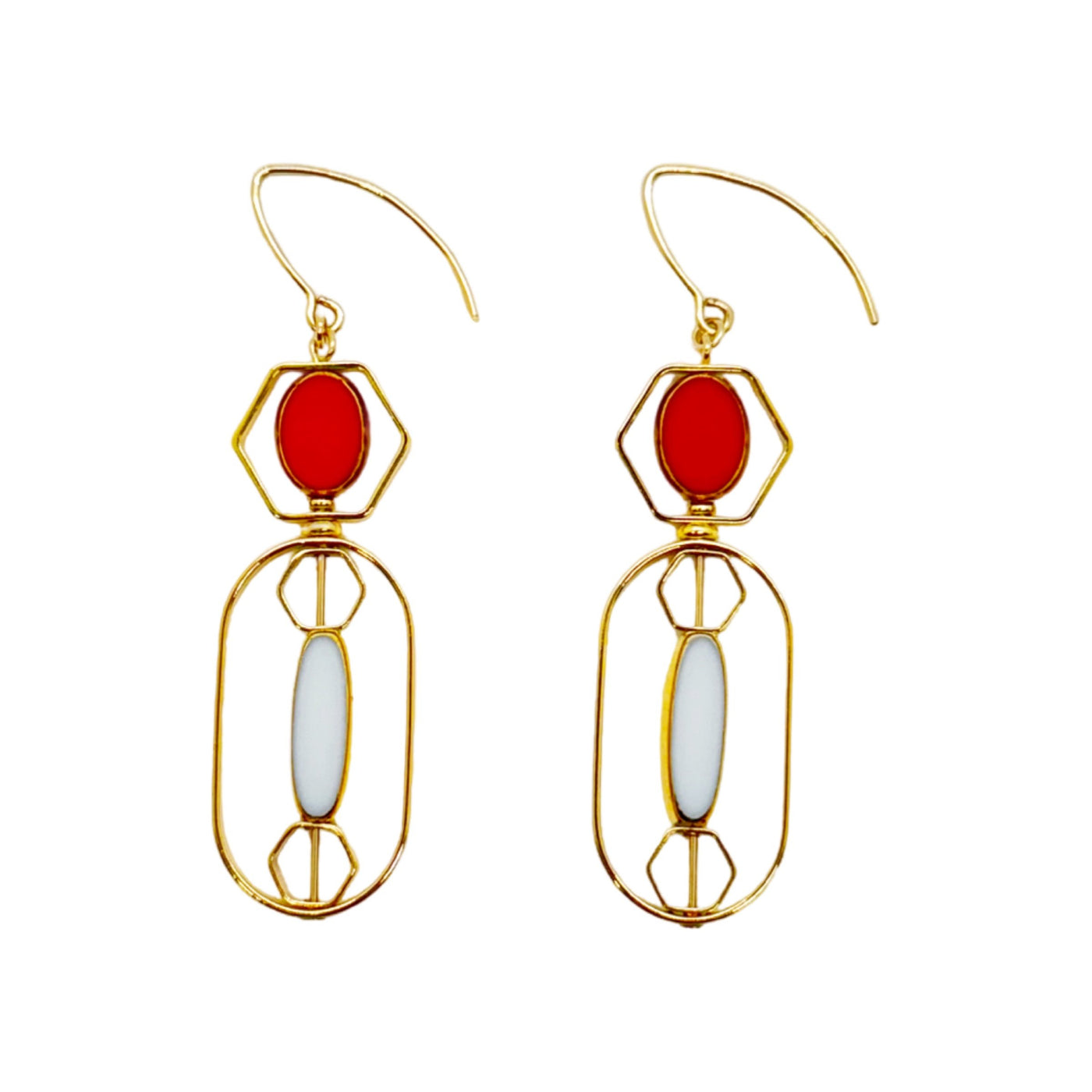 Red & White Art Deco Earrings