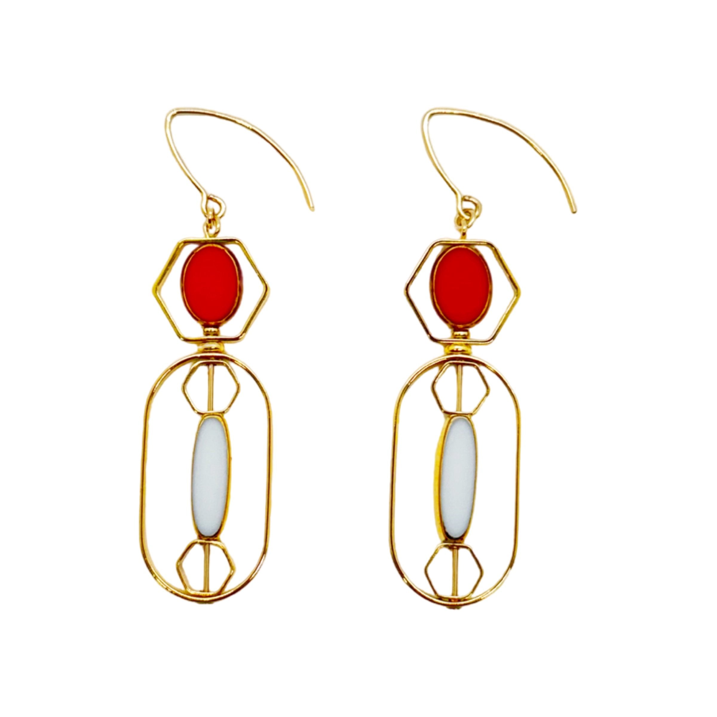 Red & White Art Deco Earrings