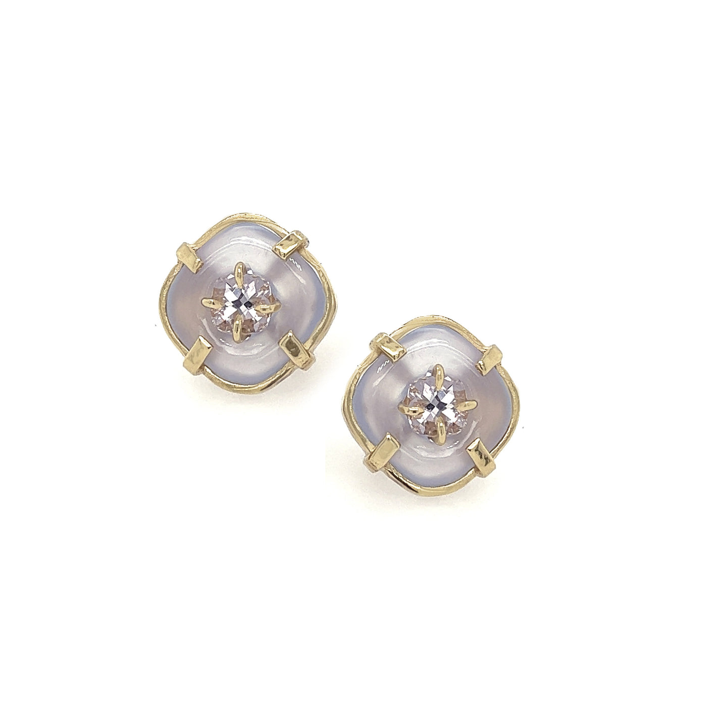 Chalcedony and Morganite Button Earrings