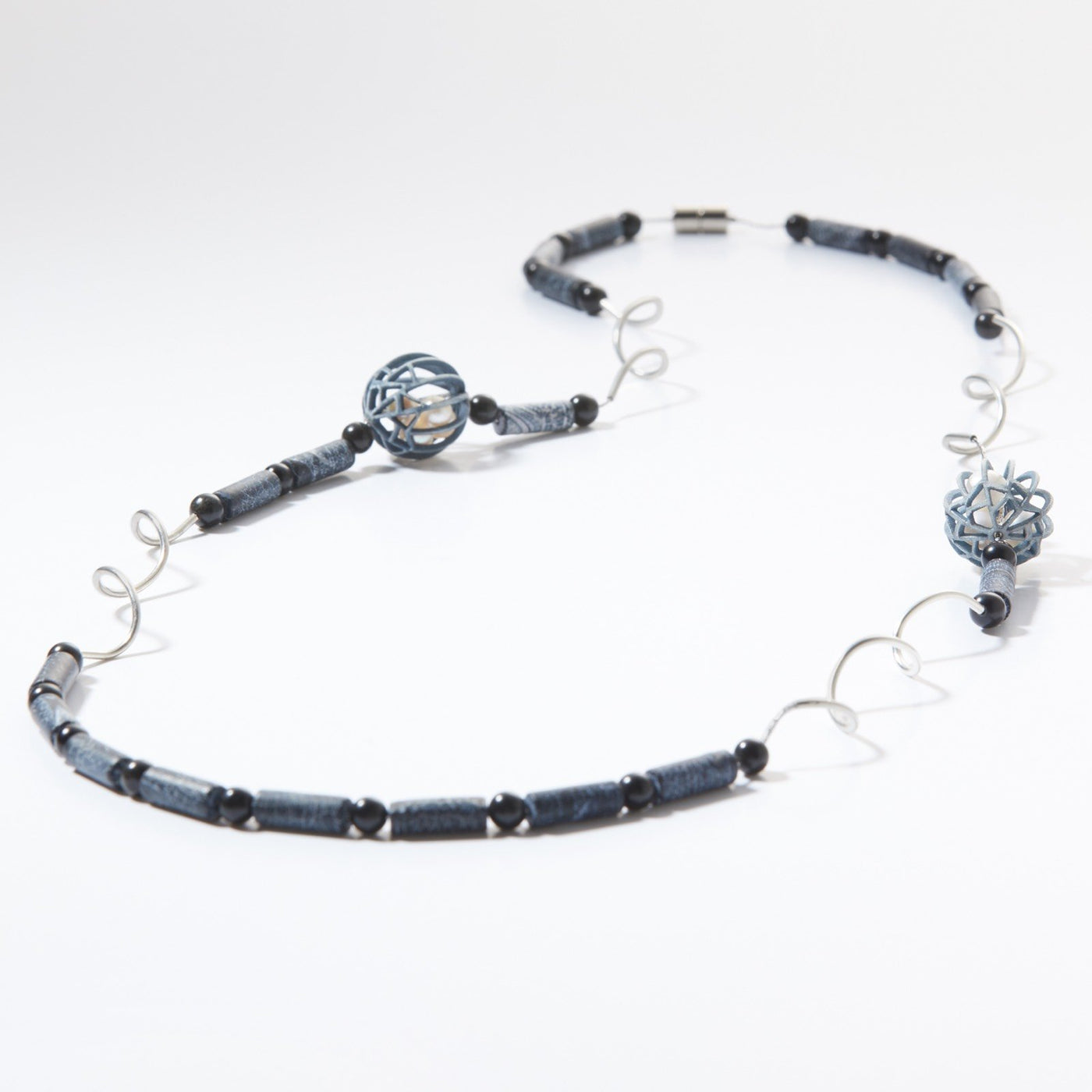Gray Weathered Stone, Globe and pearl Necklace