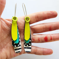 Turquoise, Chartreuse, Black & White Drops Earrings