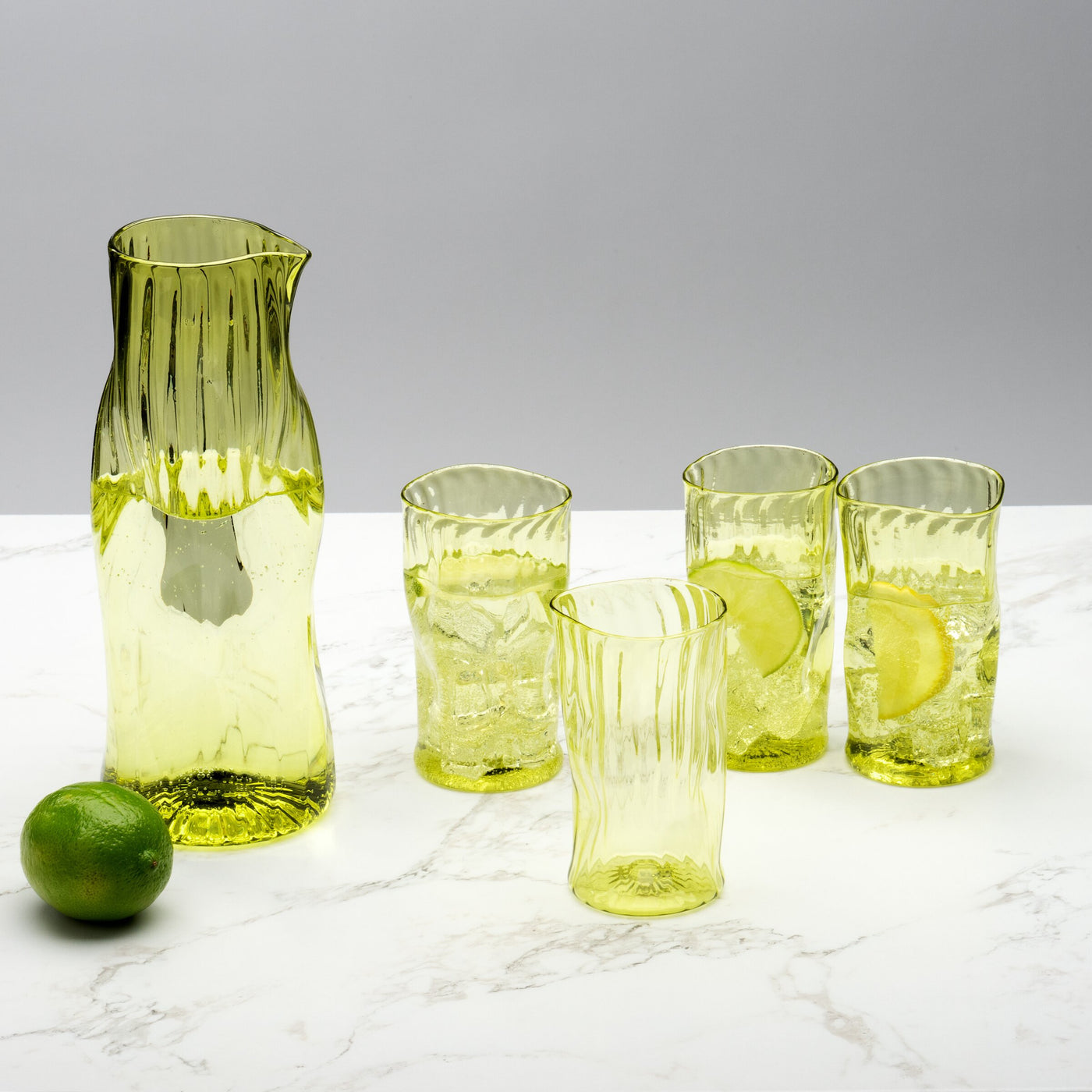 Ginkgo Green Pitcher and Set of Four Cups
