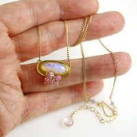 Rose and Lavender Pipe Crystal Opal Pendant with Pink Sapphire Cluster