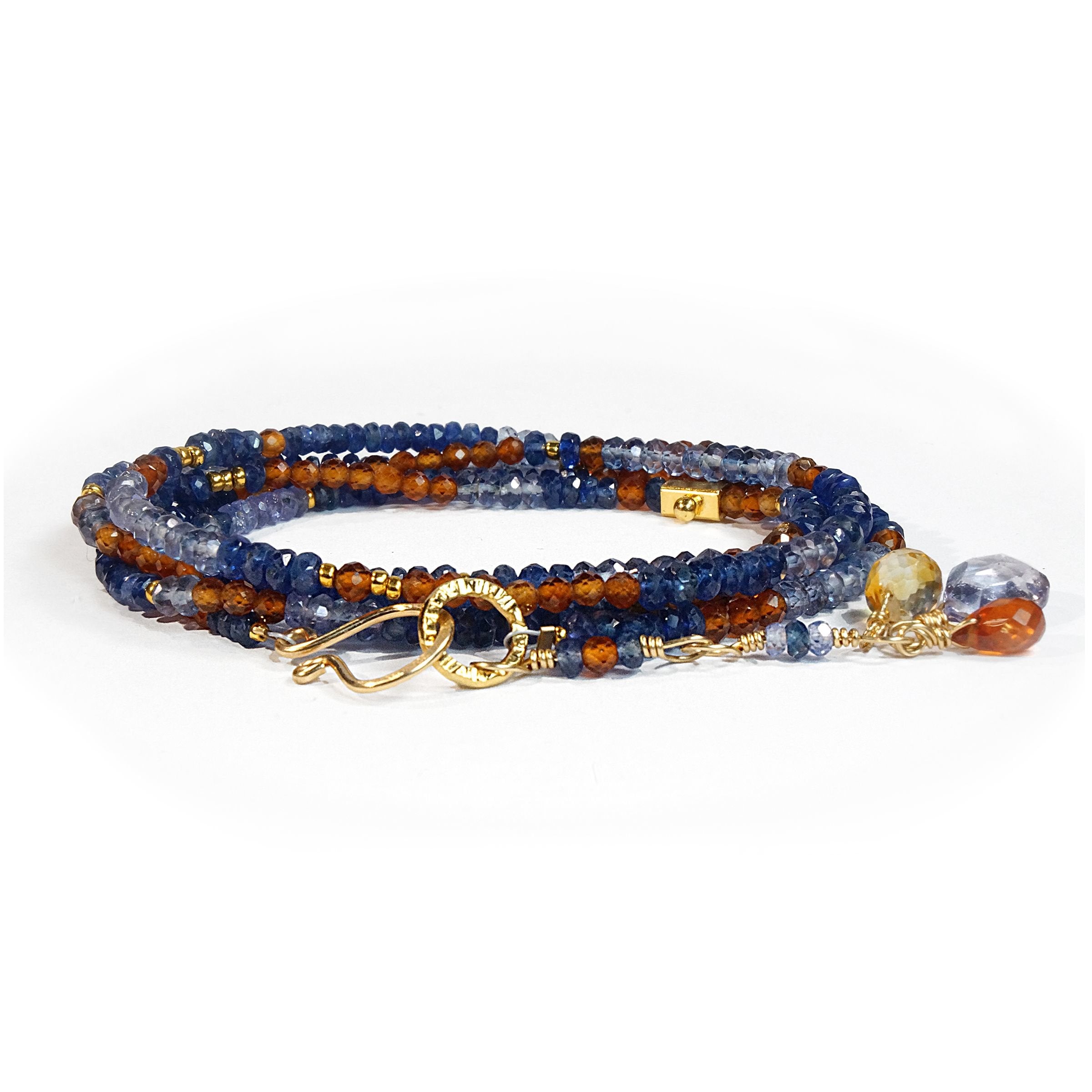 Sapphire, Tanzanite and Hessonite Necklace/Wrapped Bracelet