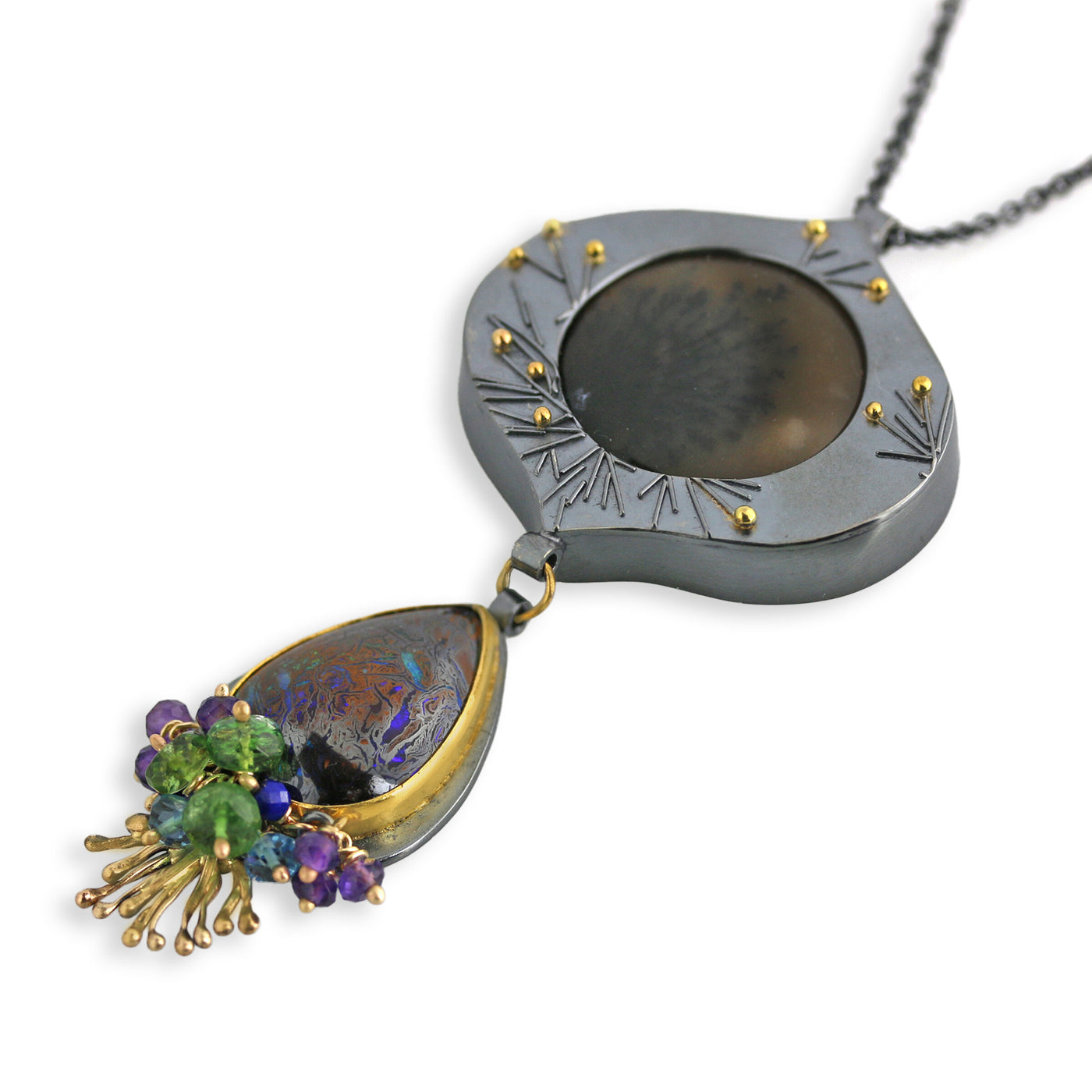Paiute Agate and Boulder Opal Pendant