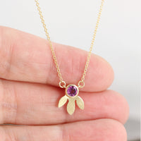 Three Leaf Necklace with Grape Garnet