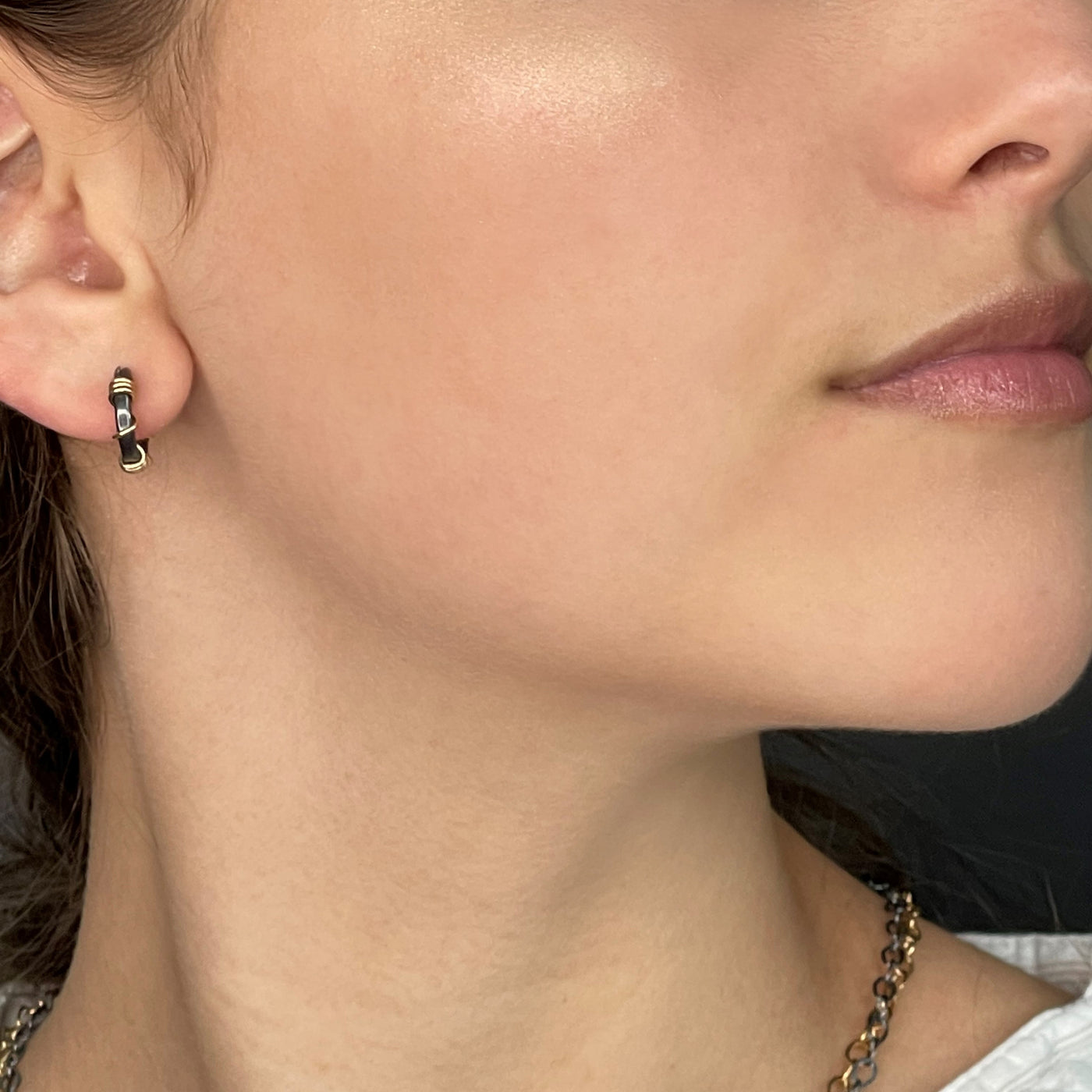 Small Black and Gold Wrapped Hoops