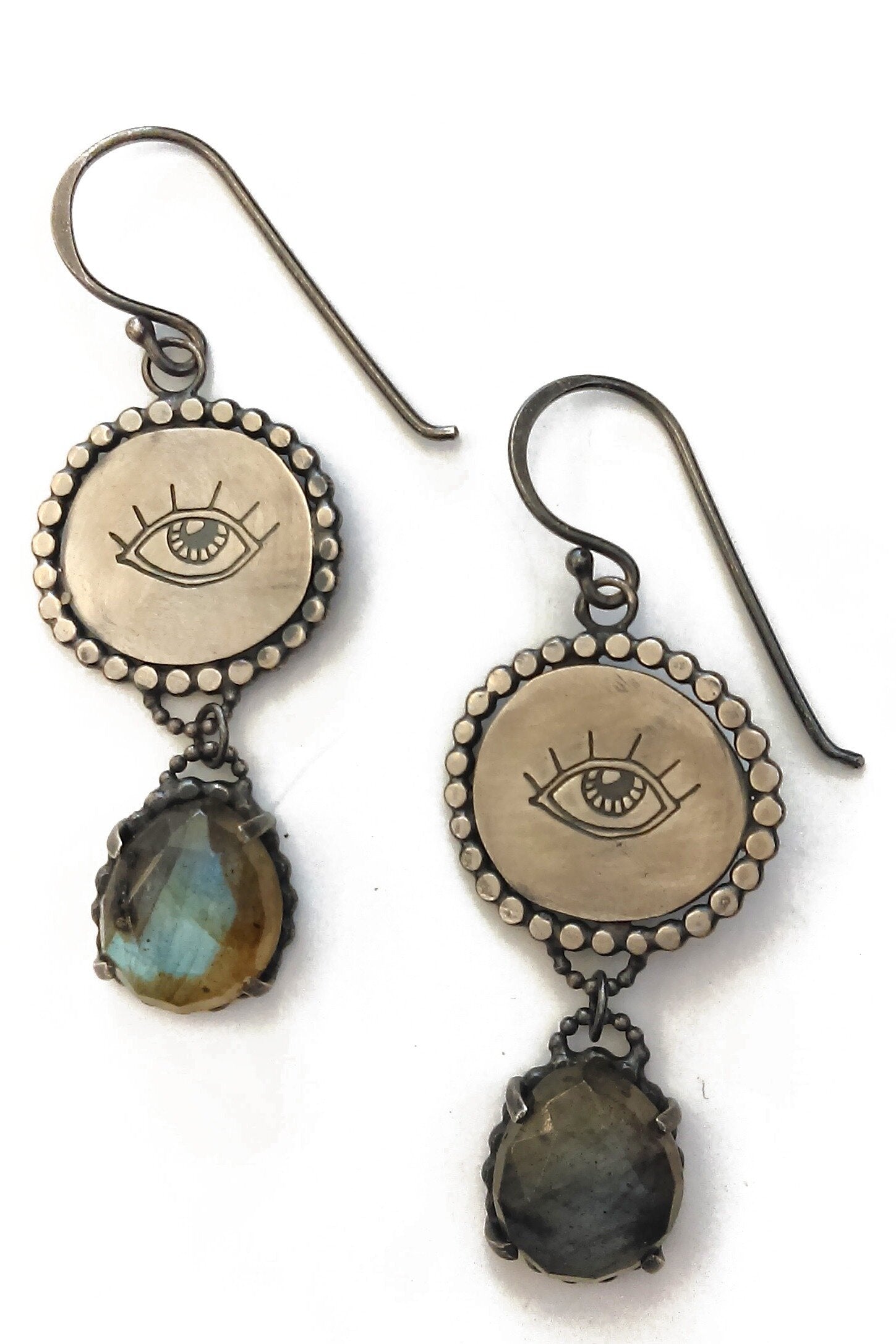 Labradorite and Silver Eye Earrings