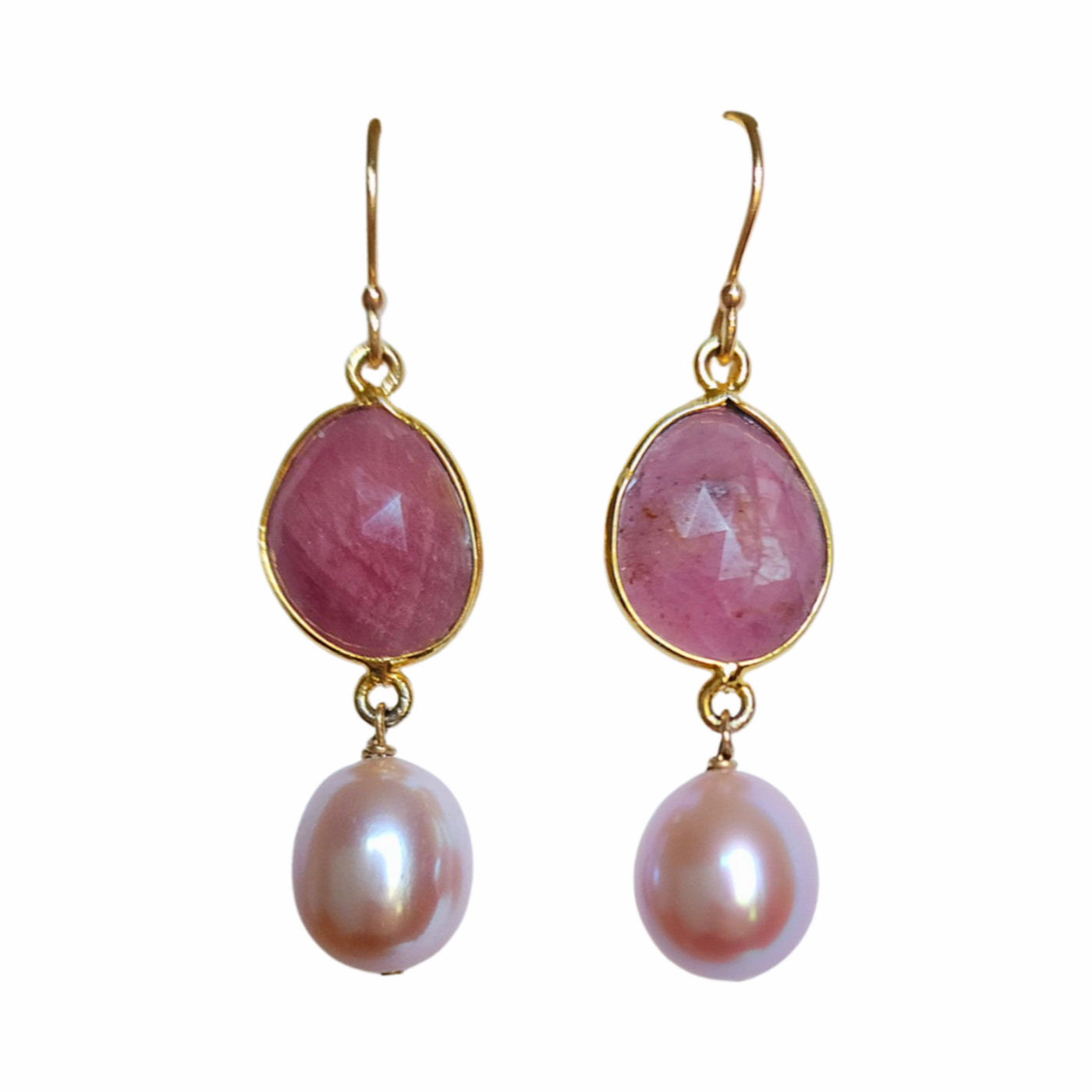 Pink Sapphires and Pearls Earrings