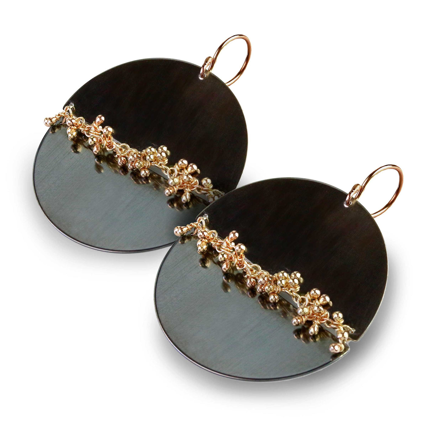 Midnight Discs with Gold Woven Sprout Seam Earrings