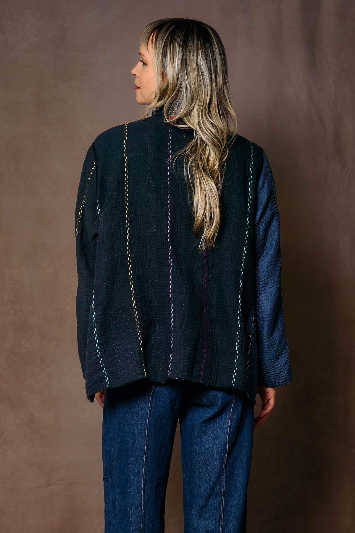 Jewel Woven with Vertical Patch Kantha Jacket