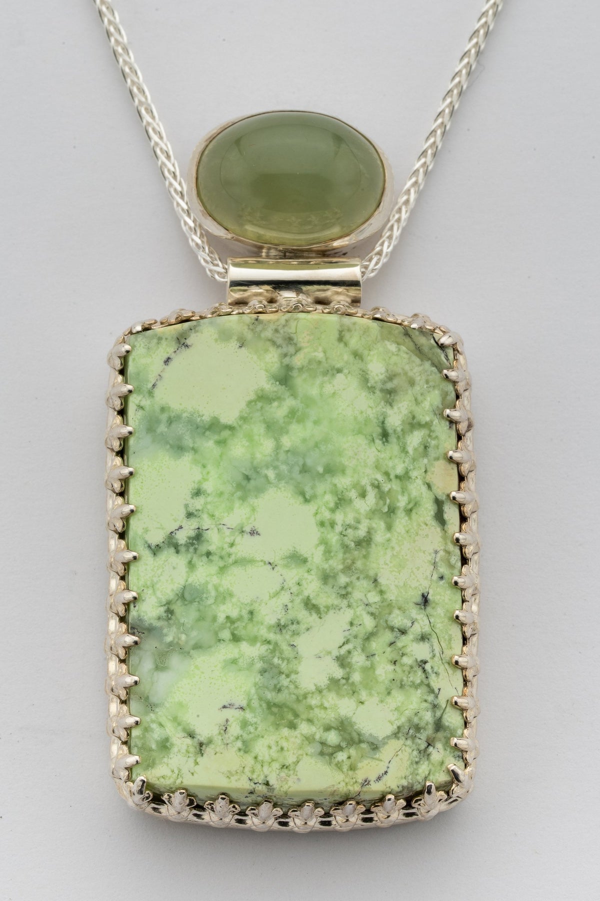 Australian Chrysoprase & Prehnite Crown Pendant