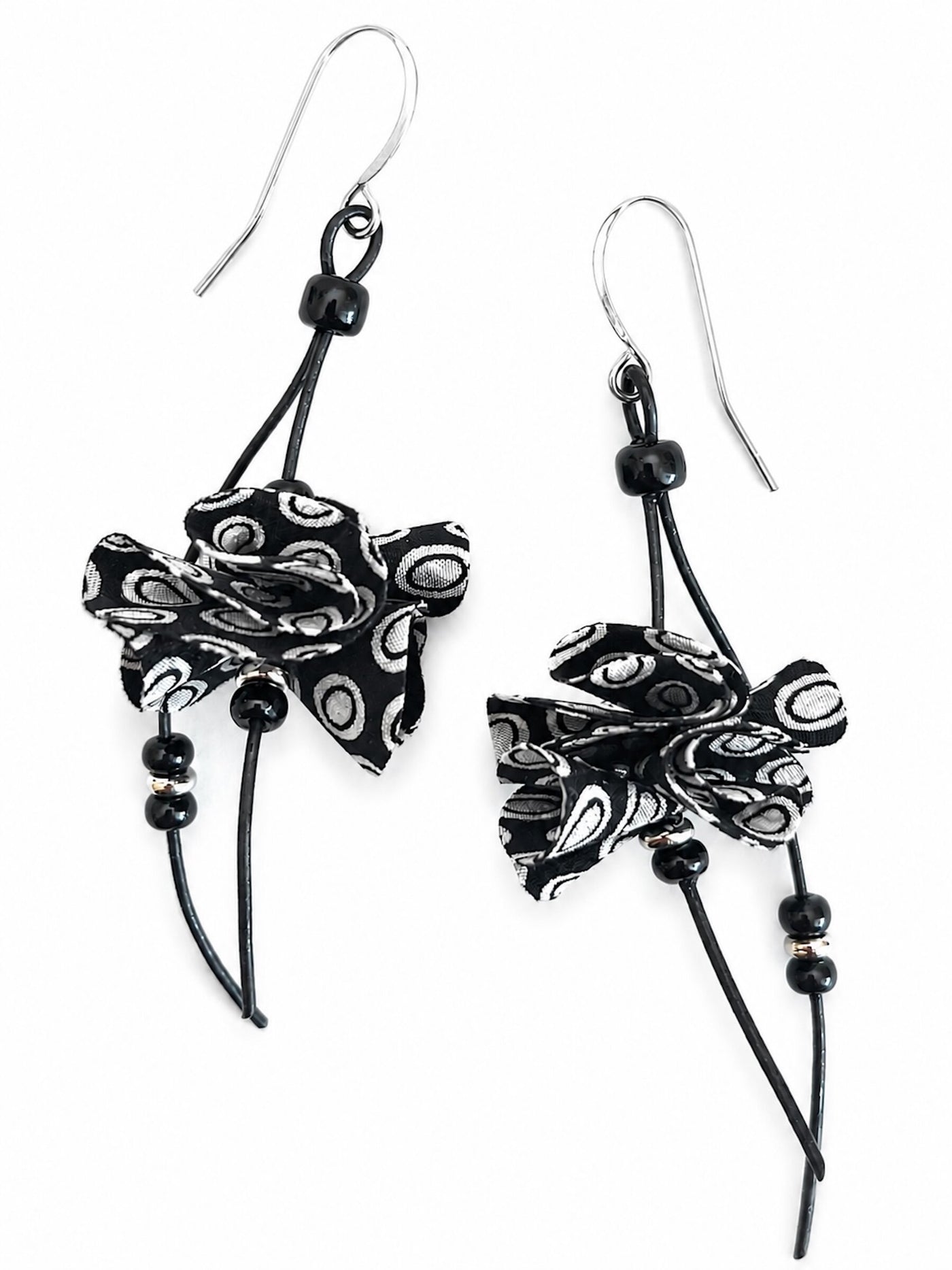 Black & White Silk Blossom Earrings