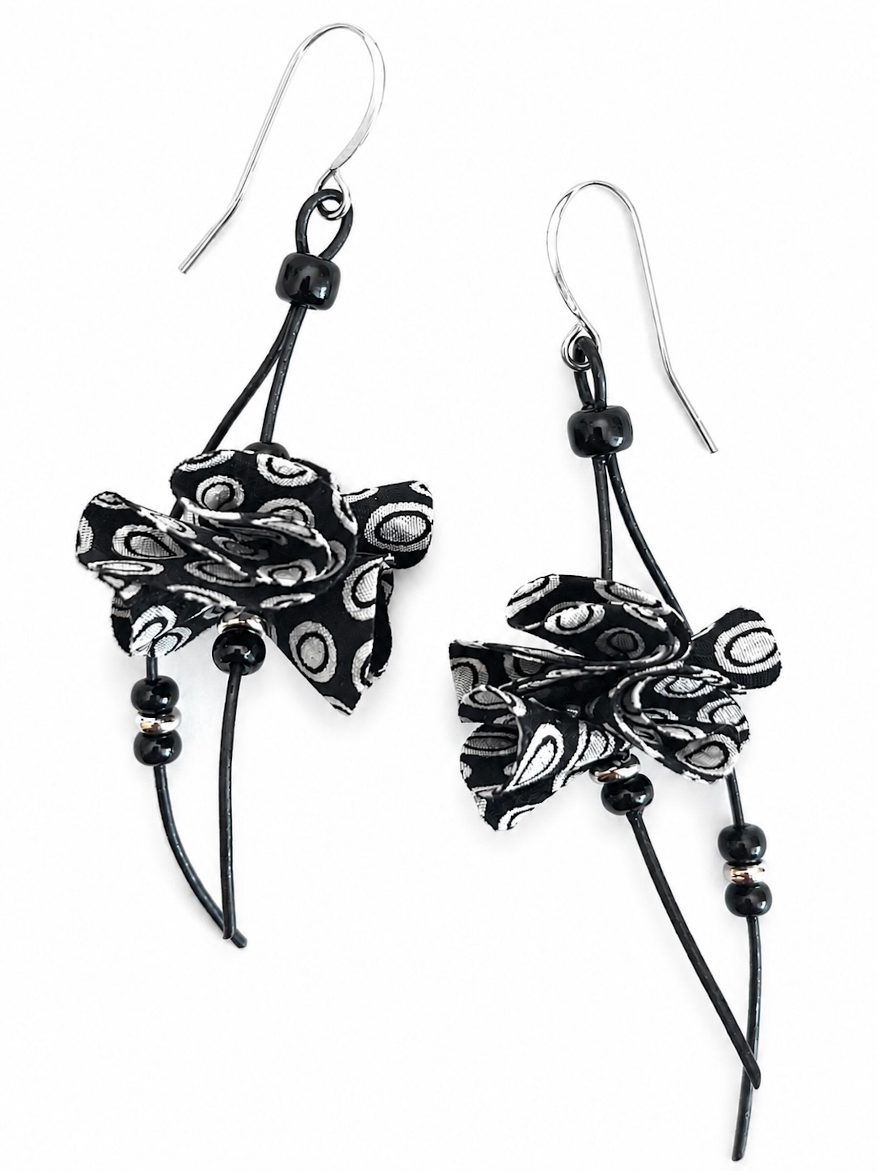 Black & White Silk Blossom Earrings