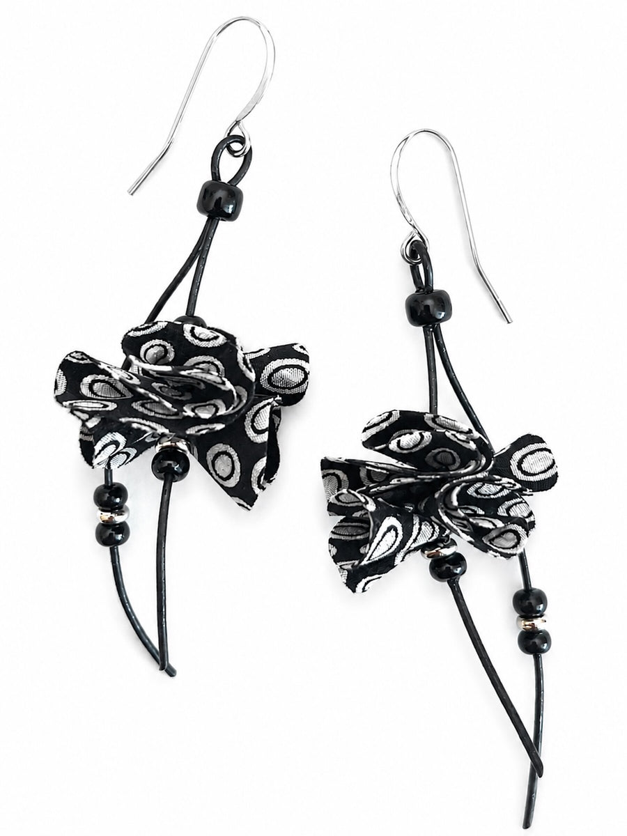 Black & White Silk Blossom Earrings