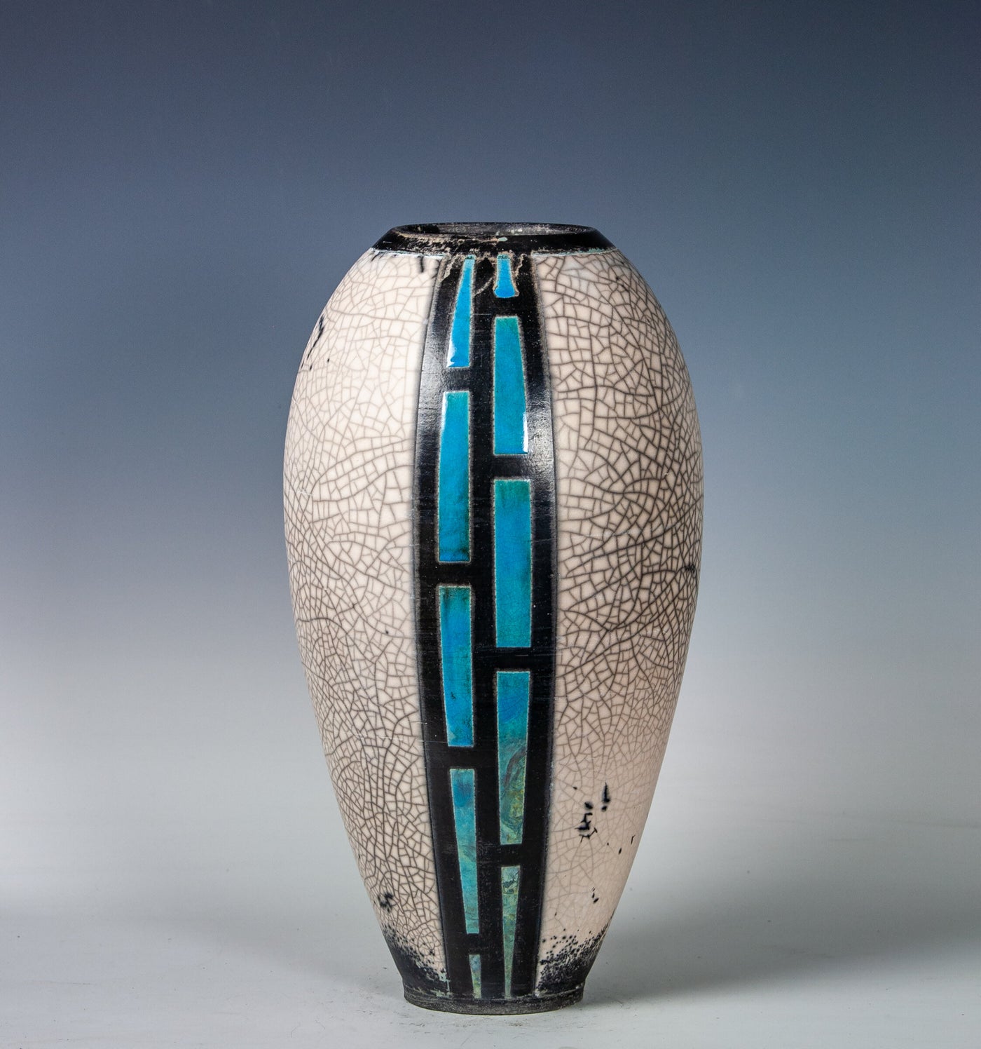 Ascent in Blue Naked Raku Vase