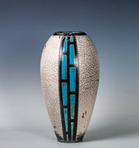 Ascent in Blue Naked Raku Vase